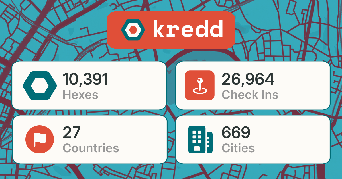 Exploration stats for @kredd: 10,391 hexes explored in 669 cities